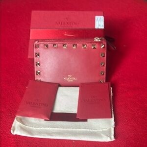 Authentic Valentino Red Rockstud  Zip folder Card small wallet